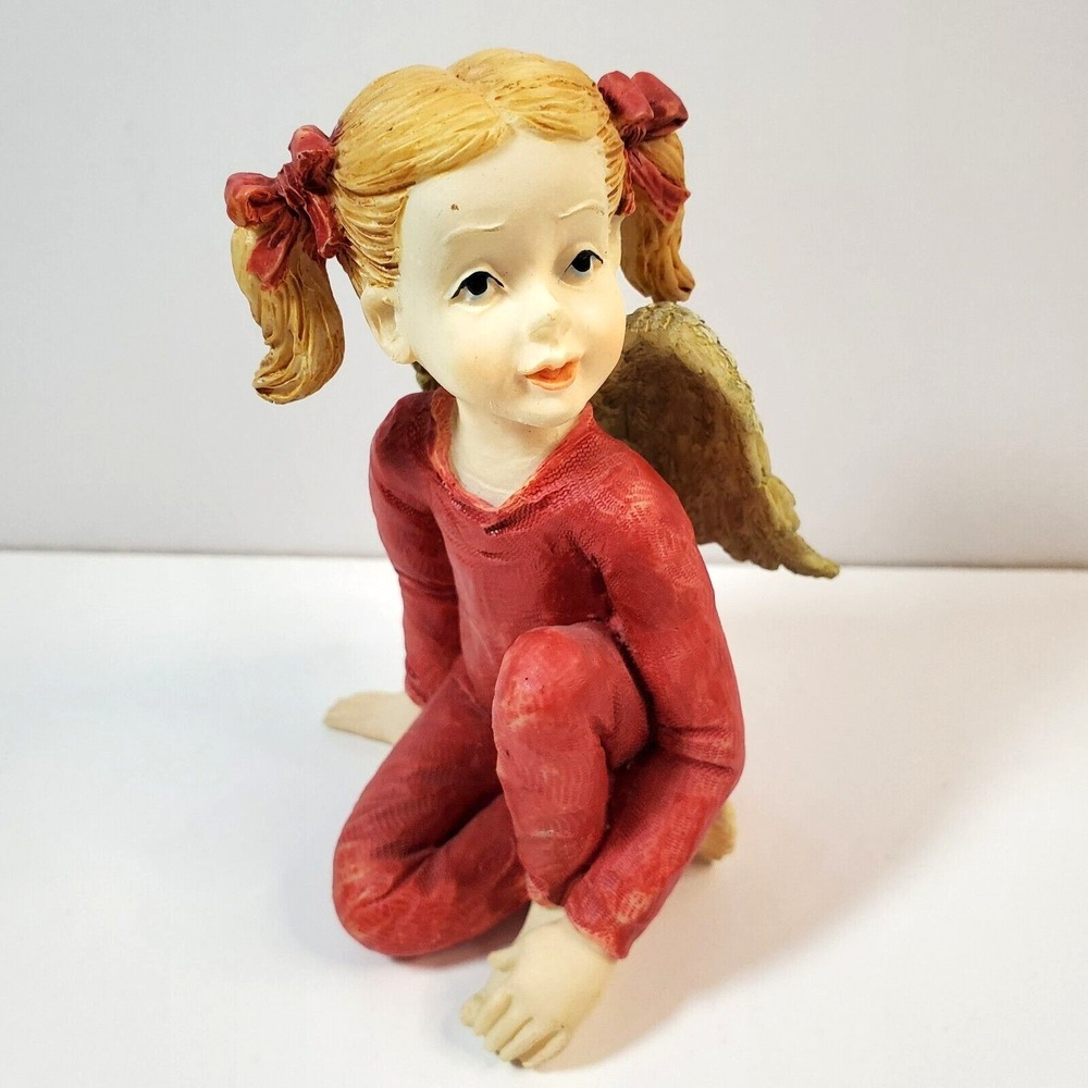 Vintage S Lordi Blonde Pigtails Girl Angel Red Pajamas Angel Figurine Home Decor